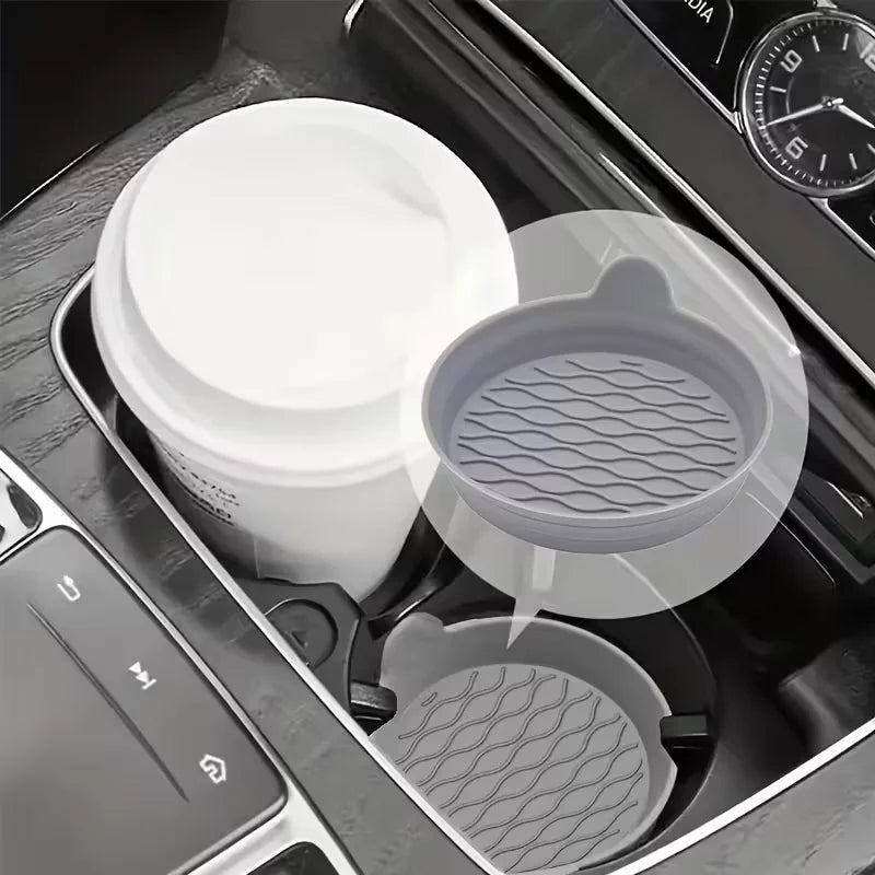 2-Piece Silicone Car Coasters – Non-Slip, Heat-Resistant, Interior Accessories, Gray & Black Options