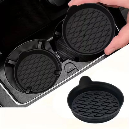 2-Piece Silicone Car Coasters – Non-Slip, Heat-Resistant, Interior Accessories, Gray & Black Options