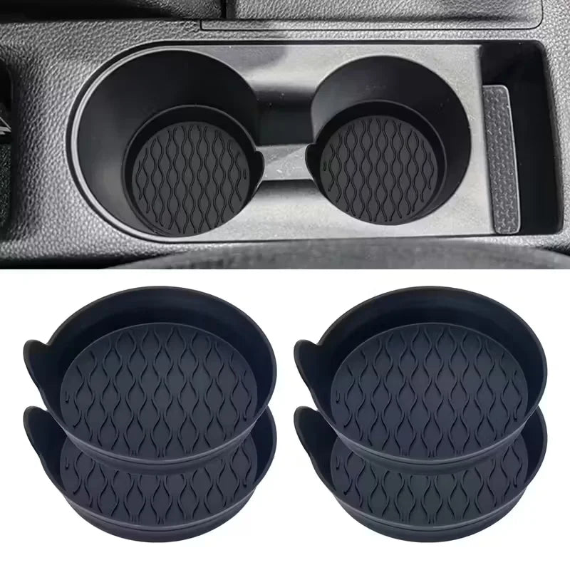 2-Piece Silicone Car Coasters – Non-Slip, Heat-Resistant, Interior Accessories, Gray & Black Options